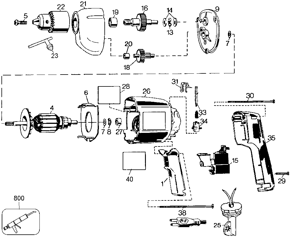 Exploded Diagram A Diagram and Parts List for 7198 Type 1 Black and Decker Drill